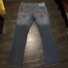 Vintage True Religion Straight Jeans 36x32 Blue Made in USA Red/Orange Stitch picture