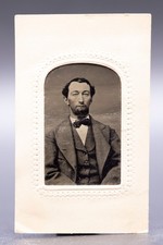 Antique Gem Tintype CDV Photo Handsome Bearded Man Bow Tie Civil War Era c1865 picture