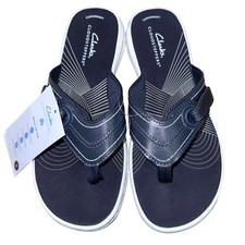 NEW Clarks Cloudsteppers Sandals Womens 6M Flip Flops Navy Blue/Marine Cushioned picture