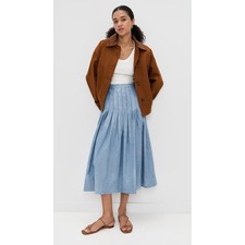 The Great. Rhythm Skirt in Boiler Wash Cotton Chambray Blue Denim NWT Size 0 picture