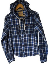 VTG Hollister Co Pacific Merchants Surf Cut Hooded Plaid Shirt Mens S NWOT Blue picture