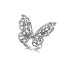 Silver Butterfly Ring for Women Sparkling Zircon Wedding Engagement Bride Jewelr picture