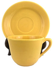 VINTAGE BAUER LOS ANGELES POTTERY YELLOW PLAINWARE TEA CUP AND SAUCER picture