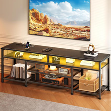 Furologee TV Stand with Power Outlets and LED Lights, 63 Inch Entertainment Cent picture