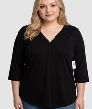 TORRID Plus 6 6X 30 Black V-Neck Henley Top picture