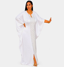 Handmade Women’s One Size Multicolor Kaftan Maxi Dress with Greek Key Trim picture