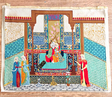 RARE LG Needlepoint Khamsa of Nizami Persian inspired Tapestry 39.5 x 31.5