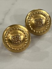 Vintage Givenchy 4G Logo Iconic Matte Gold Clip On Earrings Double Signed 1” picture