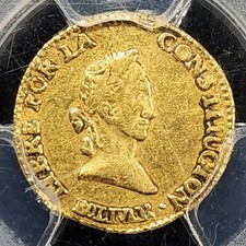 Scarce Gold 1844 PTS R Bolivia 1/2 Scudo | PCGS AU53 picture