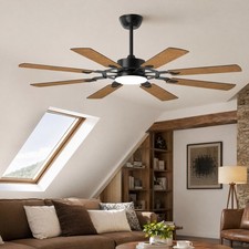 62'' Modern Ceiling Fan with LED Light Black 3CCT Dimmable Remote Control Kit picture