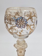 Fritz Heckert Hand Enameled White Blue Gold Floral SIGNED Luster Hock Wine Glass picture