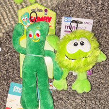 NEW LOT of 2 Multipet Gumby & Mini Pet Green Plush Squeaky Stuffed Dog Toy  picture