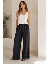 Michael Stars Shae Linen Pant Washed Black Wide Leg New With Tags Evereve XS picture
