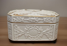 Lenox Rectangular Lidded Trinket Jewelry Box Ivory 24kt Gold Gilt Lined Vtg picture
