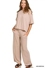 Zenana Women's Raised Rib Short Sleeve Top & Pants Set - Ash Mocha picture