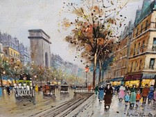 Attributed to Antoine Blanchard signed Oil Painting -Paris Street Scene, c1960 picture