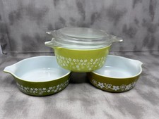 Vintage Pyrex Spring Blossom Green Crazy Daisy 471 472 Casseroles Lids 4 Pc picture