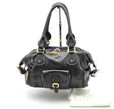 Chloe [Rank AA] Paddington Hand Bag Purse Shoulder Black Leather Gold Authentic picture