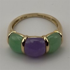 14k Yellow Gold Jade Cabochon Green/Purple Size 5.75 picture