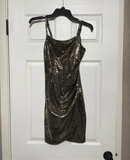 Inspired Hearts Black/Silver Sequin Mini Slip Dress Cowl Neck Strappy S picture