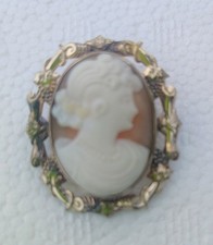 Vintage  1/20 10K Gold Filled Shell Cameo Pendant brooch  picture