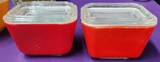 (MK36) Vtg Pyrex #501 B 1 1/2 Cup Red Refrigerator Dish Set Of 2 With Lids picture