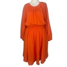 J. Crew Palermo 100% linen smocked waist dress in fire lily size Large Tall NWT picture