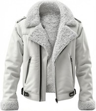 Men’s Genuine Sheepskin Shearling Aviator Bomber Leather Jacket winter fur Coat picture