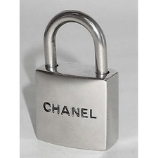 Auth CHANEL Silver Metal Padlock Lock with 2 Keys CC Logo Bag Accessory France picture