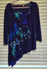 Chico's Easywear Floral Print 3/4 Sleeve Scoop Neck Tunic Navy  Blue Size XL picture