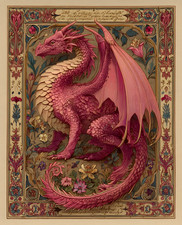 8x10 Pink Dragon with a Floral Background Fine Art Print - 238042820 picture