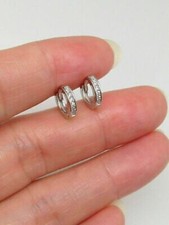 1Ct Round lab created diamond Women's Tiny Huggie Hoop Earrings 14K White Gold picture