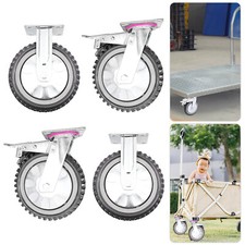 4PCs 8 inch Dustproof Handling Wheels Fixed+Brake Heavy Duty Solid Caster Wheels picture