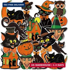 Whaline 40Pcs Vintage Halloween Cutouts, Retro Pumpkin Witch Cat Owl Assorted Cu picture