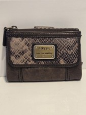 Fossil Long Live Vintage 1954 Emory Brown  Leather & Snakeskin Embossed Wallet picture