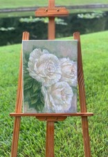  Beautiful Floral Oil Original Painting “White Roses” Handmade 12x16 inches picture
