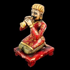 Antique RAJASTHANI POLYCHROME Hand CARVED MUSICAN Figurine picture