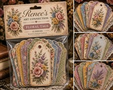 Handmade Vintage Floral Tag Pack Premium Ephemera Tags Junk Journal Scrapbook picture