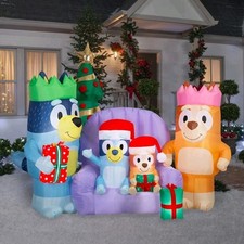 Bluey Christmas Inflatable Yard Decoration 8FT LED Airblown Family Scene New picture