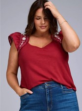 Torrid Plus Size 2X Belle Isle Flutter Embroidered Top Biking Red NWT picture
