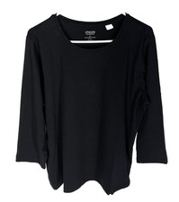 Chico's Top Womens XL (3) Black True Color Tee Round Neck 3/4 Sleeve Pima Shirt picture