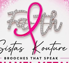 Sistas Kouture Faith Message Awareness Ribbon Brooch Hot Pink/Silver Rhinestone picture