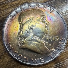 Toned Key Date 1949-D Franklin Half Dollar 50C 90% Silver  (PA22) picture