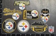 LOT OF 8 PITTSBURGH STEELERS IRON ON EMBROIDERED PATCHES EVERYTHING IN PHOTO picture