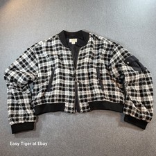 Anthropologie Maeve Black White Plaid Cropped Tweed Bomber Jacket XL  picture