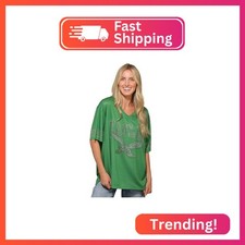 FOCO Philadelphia Eagles NFL Womens Kelly Green Rhinestone Logo Oversized V-Neck picture