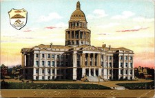 Front View State Capitol Building Denver Colorado CO Shield Postcard Unused UNP picture