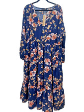 Bloomchic Navy Floral Tiered Maxi Dress Size 18 - 20, 2X NWT picture
