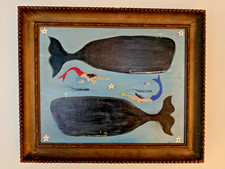 FOLK ART Whale Mermaid painting Maritime nautical ART Decor N.E Artist Joe Onion picture