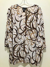 Maggie Barnes Women's 4X Beige Brown Abstract Knit Rhinestone Stretch Top picture